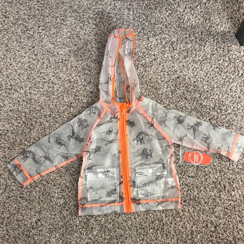 wonder nation Clear Dino Raincoat with Orange Trim